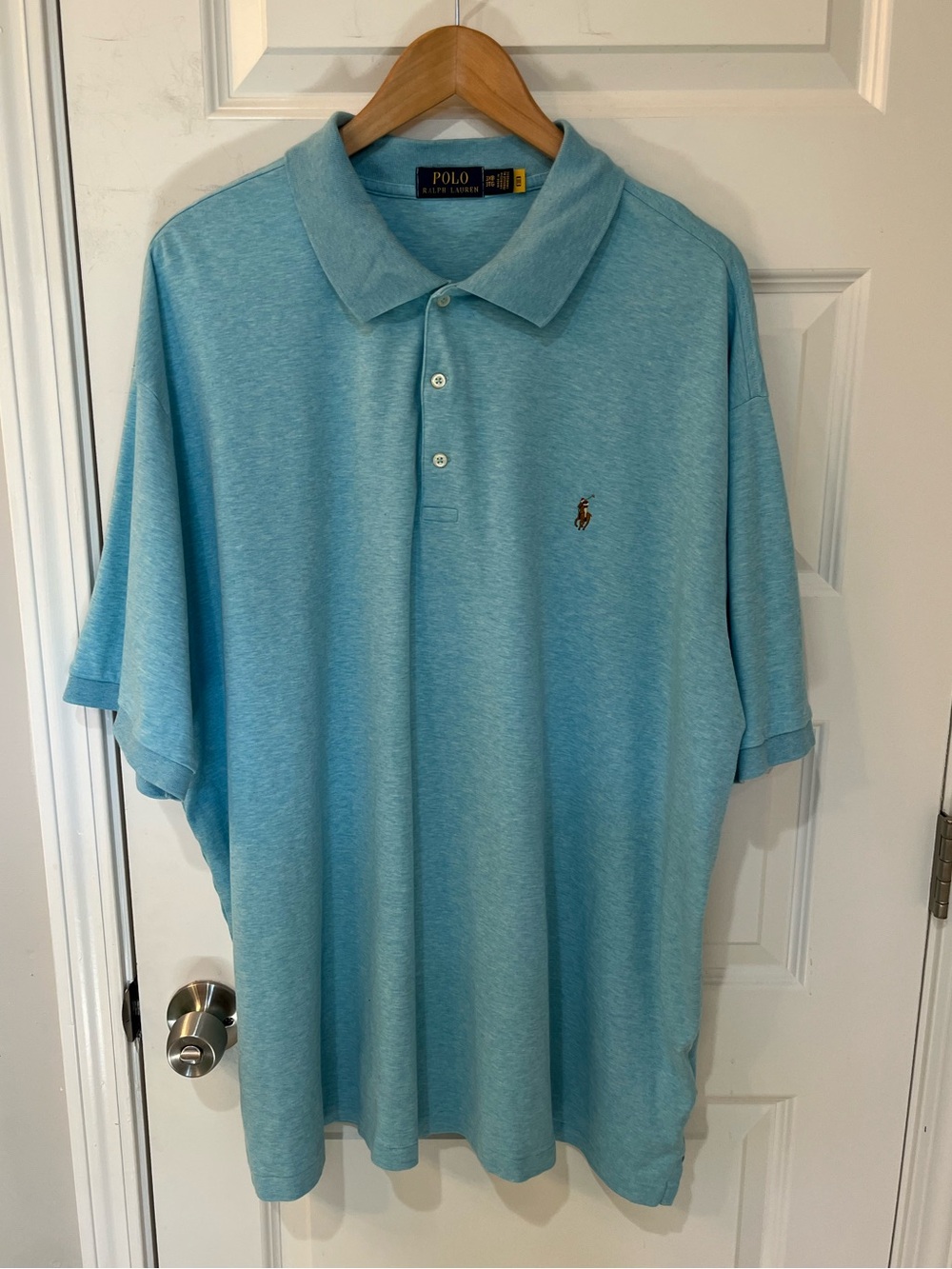 Polo Ralph Lauren Polo Shirt Men’s 3XB Teal Blue Cotton Flesh Logo Short Sleeve